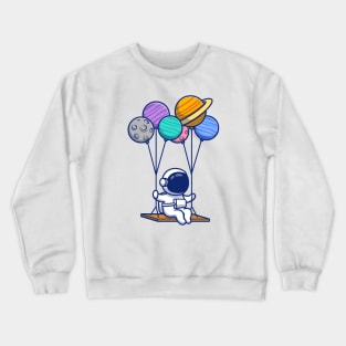 Cute Astronaut Swinging With Planets Crewneck Sweatshirt